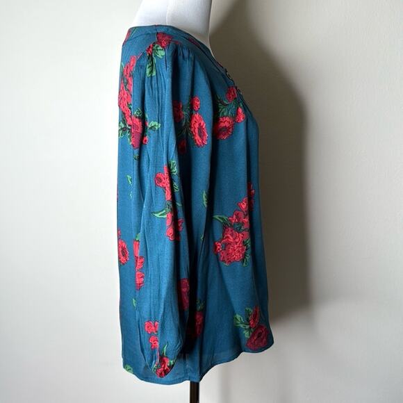 Mauve Anthropologie Kalas Teal Floral Henley - Picture 5 of 7